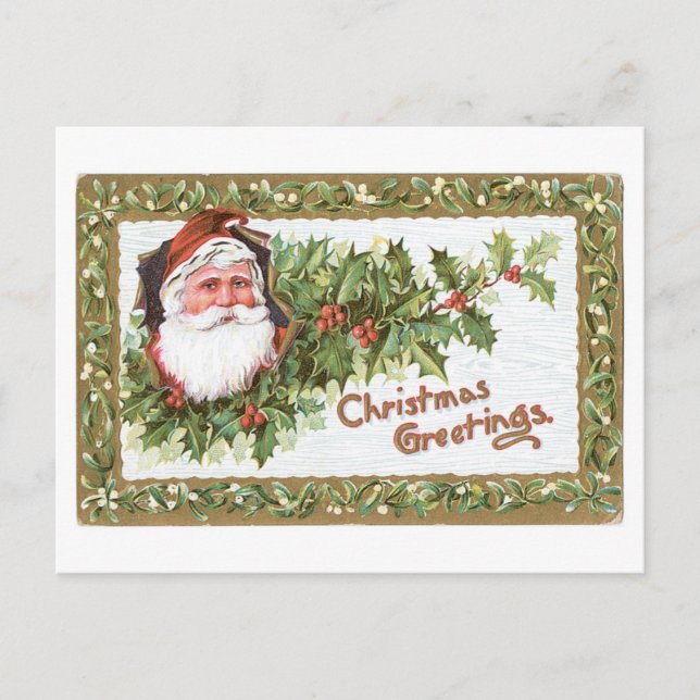Alte Weihnachten, Weihnachten, Holly Feiertagspostkarte (Vorderseite)