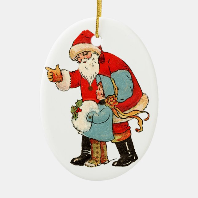 Alte Weihnachten, Weihnachten mit Mädchen Keramik Ornament (Vorne)