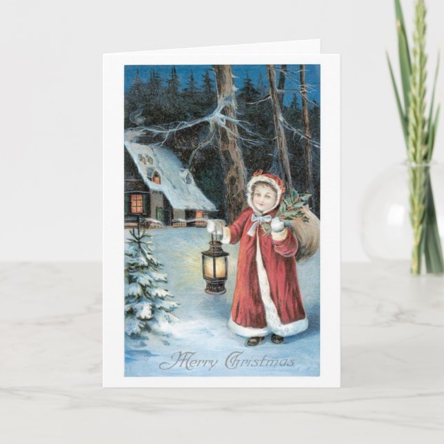 Alte Weihnachten, Weihnachtsmädchen Feiertagskarte (Vorderseite)
