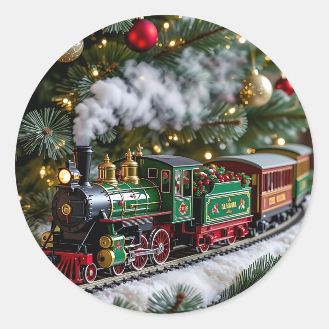 Alte Weihnachtsbahn unter dem Baum Runder Aufkleber (Vorderseite)