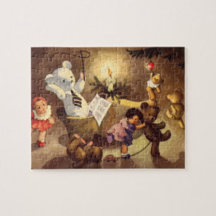 Alte Weihnachtsdekoration, Tanzende Puppen, Teddyb
