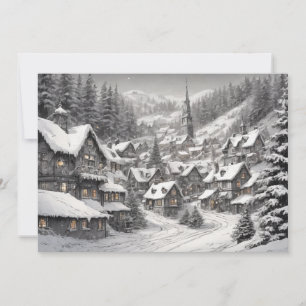 Alte Weihnachtsdorf in einer schneereichen Nacht Feiertagskarte