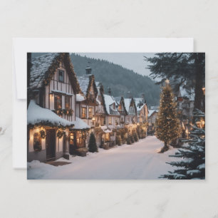 Alte Weihnachtsdorf in einer schneereichen Nacht Feiertagskarte