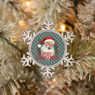 Alte Weihnachtsillustration von Santa Claus Muster Schneeflocken Zinn-Ornament