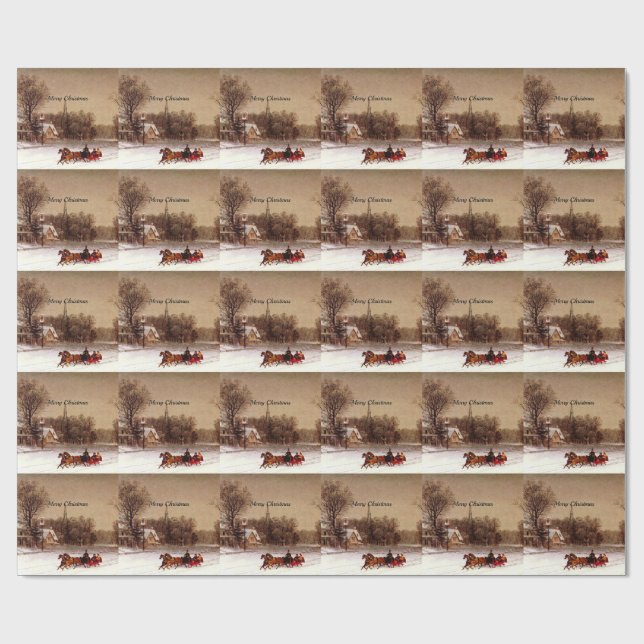Alte Weihnachtsskifahrten, Winterlandschaft Geschenkpapier (Flach)