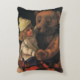 Alte Weihnachtsspielzeuge, Puppe und ein Teddybär Dekokissen