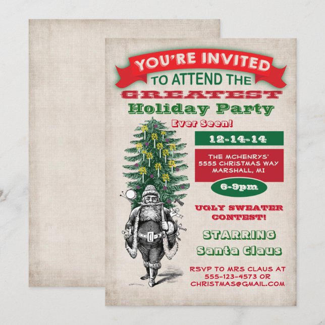 Alte Weihnachtszeit-Party Einladung (Vorne/Hinten)