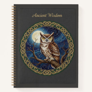 Alte Weisheit Bestickter Uhu und Mond Himmelszelt Notizbuch
