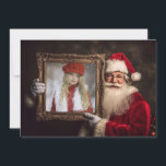 Alte Welt | Add-Your-Foto | Luxe Christmas Feiertagskarte<br><div class="desc">Diese wunderschöne Weihnachtsfotokarte enthält ein Foto des Weihnachtsmanns, das einen Rahmen mit Ihrem Lieblingsbild-Foto hält. Die Innenseite hat ein luxuriöses rot-goldenes Hinterland mit einem Vintagen Buchumschlag in der Mitte mit einem handgeschriebenen "Frohen Weihnachten"-Gruß und Text, der lautet: "Herzlichen Glückwunsch zu Weihnachten und dem ganzen neuen Jahr". Sie können mit Ihren...</div>