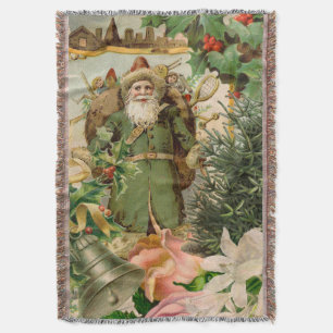 Alte Welt Grüner Weihnachtsmann Weihnachten Collag Decke