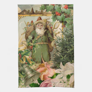 Alte Welt Grüner Weihnachtsmann Weihnachtscollage  Geschirrtuch