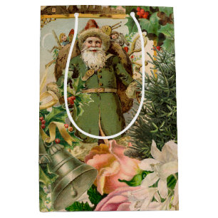 Alte Welt Grüner Weihnachtsmann Weihnachtscollage Mittlere Geschenktüte