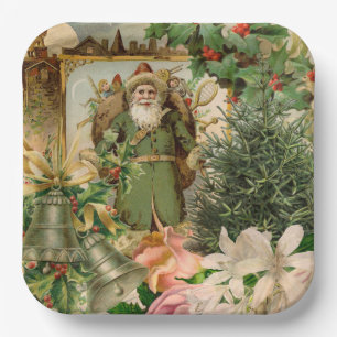 Alte Welt Grüner Weihnachtsmann Weihnachtscollage Pappteller