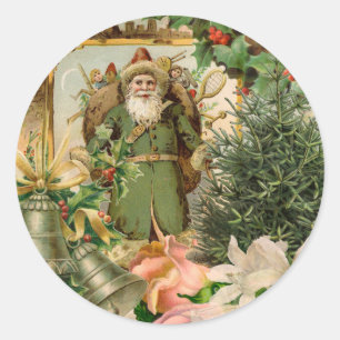 Alte Welt Grüner Weihnachtsmann Weihnachtscollage  Runder Aufkleber
