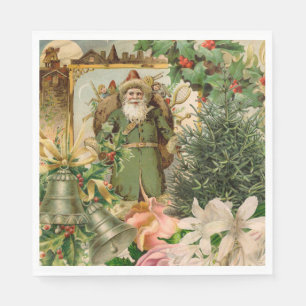 Alte Welt Grüner Weihnachtsmann Weihnachtscollage Serviette