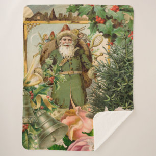 Alte Welt Grüner Weihnachtsmann Weihnachtscollage  Sherpadecke