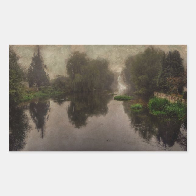 Alte Welt Landschaft Kunstmalerei Rechteckiger Aufkleber (Vorderseite)