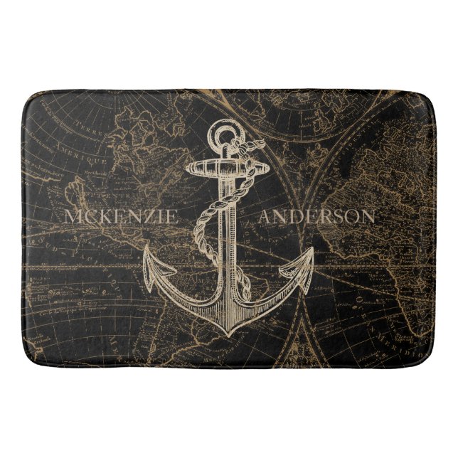 Alte Welt Nautic Anchor Monogram Black Badematte (Vorderseite)