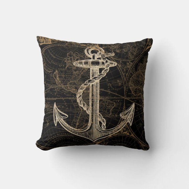 Alte Welt Nautic Anchor Monogram Black Kissen (Vorderseite)