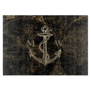 Alte Welt Nautical Anchor Monogramm Schwarz Schneidebrett