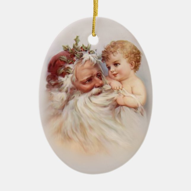 Alte Welt - Santa und Cherub Keramikornament (Vorne)