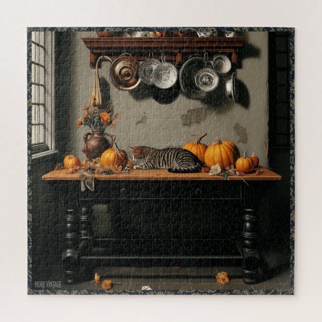 ALTE WELT STILLEBEN MIT KATZE (Vertikal)