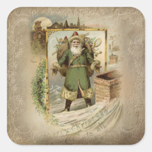Alte Welt Vater Weihnachten in Grünen Robben Quadratischer Aufkleber