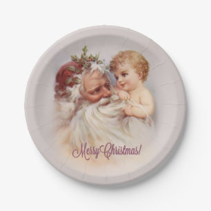 Alte-Welt-Weihnachtsmann und Cherub - Porzellan-Pa Pappteller