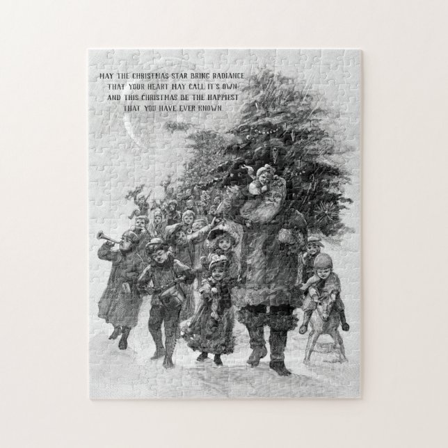 Alte Welt Weihnachtsmann und Kinder monochrom (Vertikal)