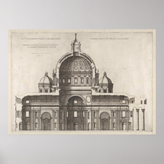 Alte Weltarchitektur Vatikanische Kathedrale Zeich Poster (Vorne)