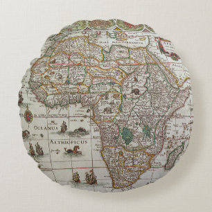Alte Weltkarte Afrikas von Blaeu, ca. 1635 Rundes Kissen