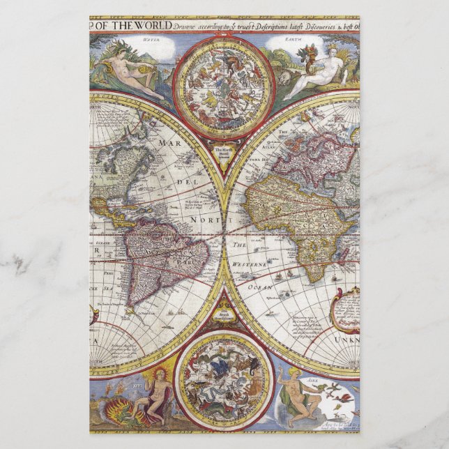 Alte Weltkarte Briefpapier (Vorderseite)