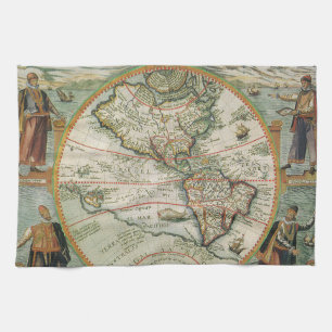 Alte Weltkarte der Amerikas, Theodor de Bry Geschirrtuch