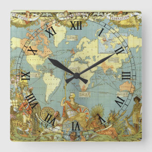 Alte Weltkarte des Britischen Empire, 1886 Quadratische Wanduhr