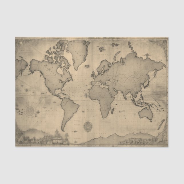 Alte Weltkarte Seidenpapier (Vorderseite)