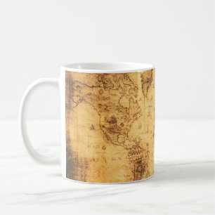 Alte Weltkarte: Vintages festgehaltenes Pergament Kaffeetasse