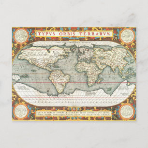 Alte Weltkarte von Abraham Ortelius 1587–1595 Postkarte