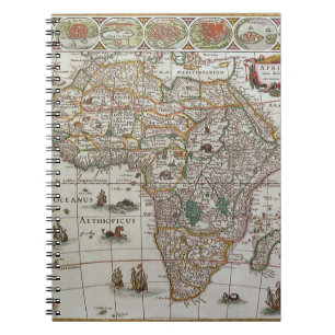 Alte Weltkarte von Afrika von Blaeu, um 1635 Notizblock