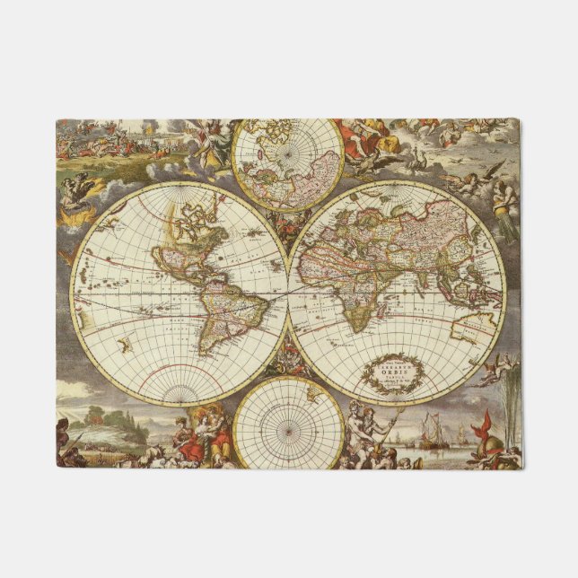 Alte Weltkarte von Frederick de Wit, c. 1680 Fußmatte (Vorderseite)