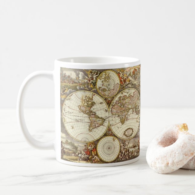 Alte Weltkarte von Frederick de Wit, c. 1680 Kaffeetasse (Mit Donut)