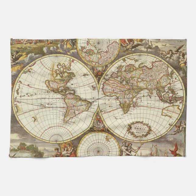 Alte Weltkarte von Frederick de Wit, c. 1680 Küchentuch (Horizontal)
