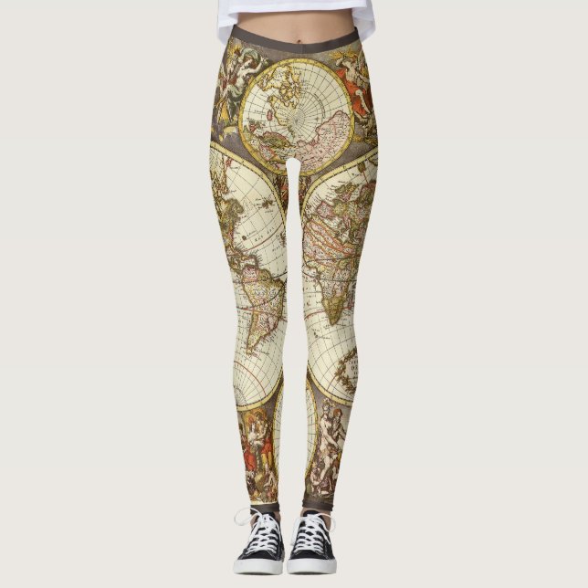 Alte Weltkarte von Frederick de Wit, c. 1680 Leggings (Vorderseite)