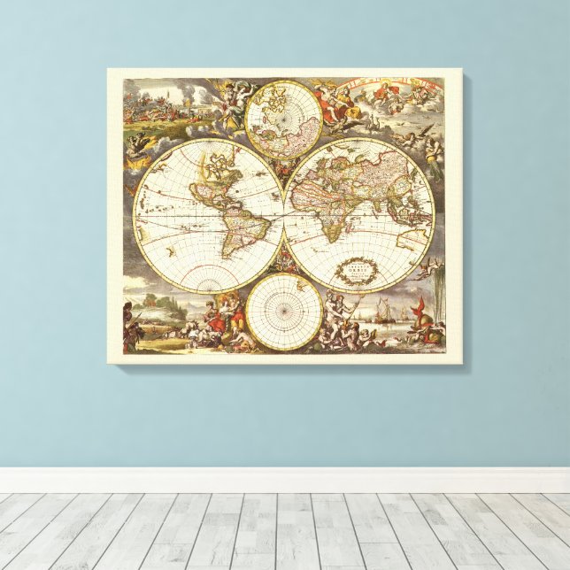 Alte Weltkarte von Frederick de Wit, c. 1680 Leinwanddruck (Insitu (Holzboden))