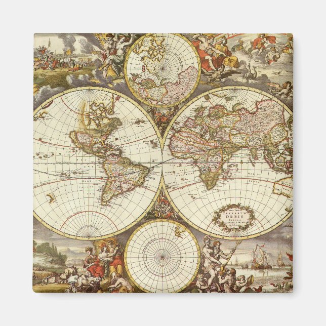 Alte Weltkarte von Frederick de Wit, c. 1680 Magnet (Vorne)