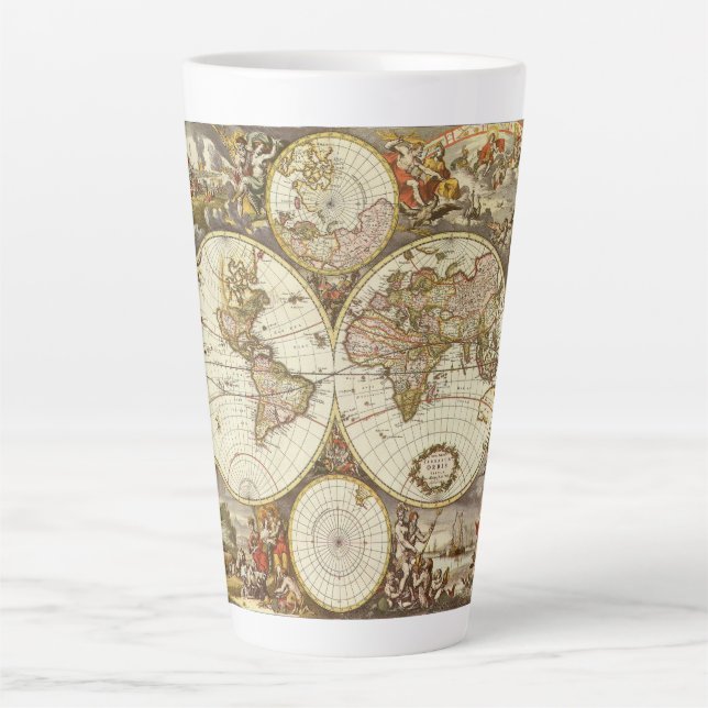 Alte Weltkarte von Frederick de Wit, c. 1680 Milchtasse (Vorderseite)