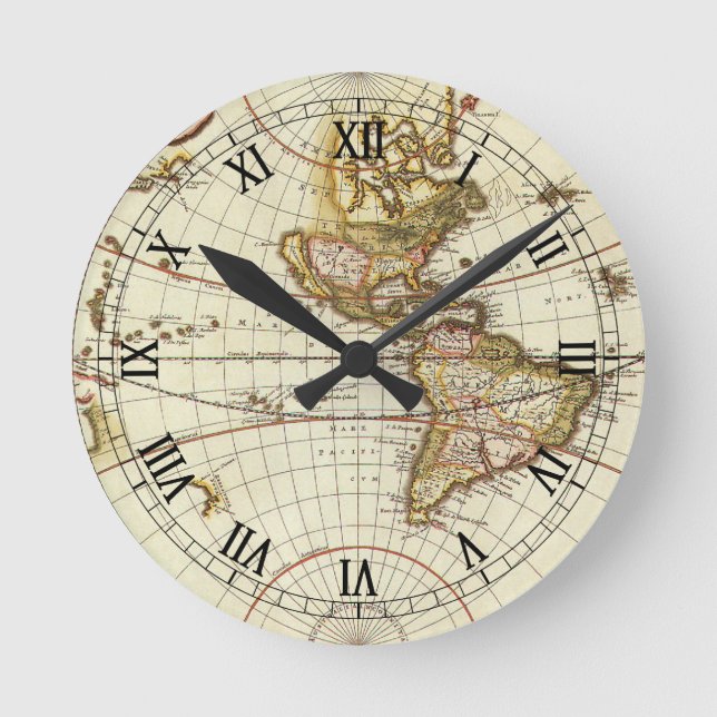Alte Weltkarte von Frederick de Wit, c. 1680 Runde Wanduhr (Vorderseite)