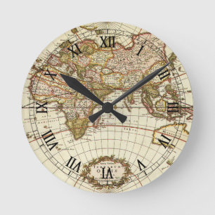 Alte Weltkarte von Frederick de Wit, ca. 1680 Runde Wanduhr