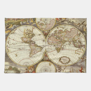Alte Weltkarte von Frederick de Wit, um 1680 Küchentuch