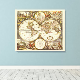 Alte Weltkarte von Frederick de Wit, um 1680 Leinwanddruck