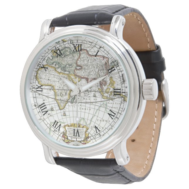 Alte Weltkarte von Hendrik Hondius, 1630 Armbanduhr (Schrägansicht)